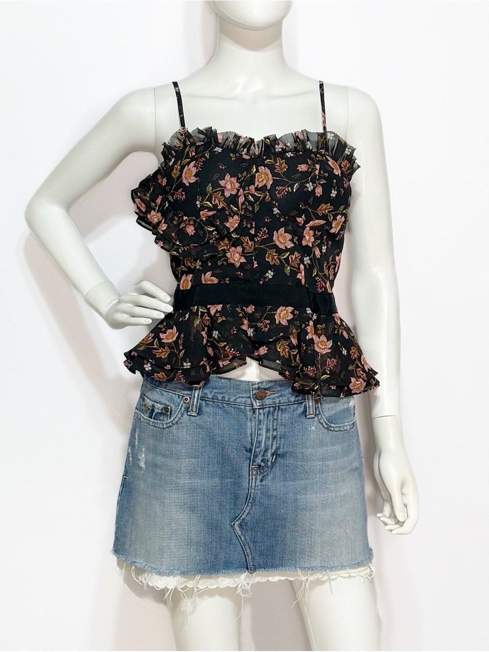 VTG Y2K Rare J.O.A Black floral peplum top | S